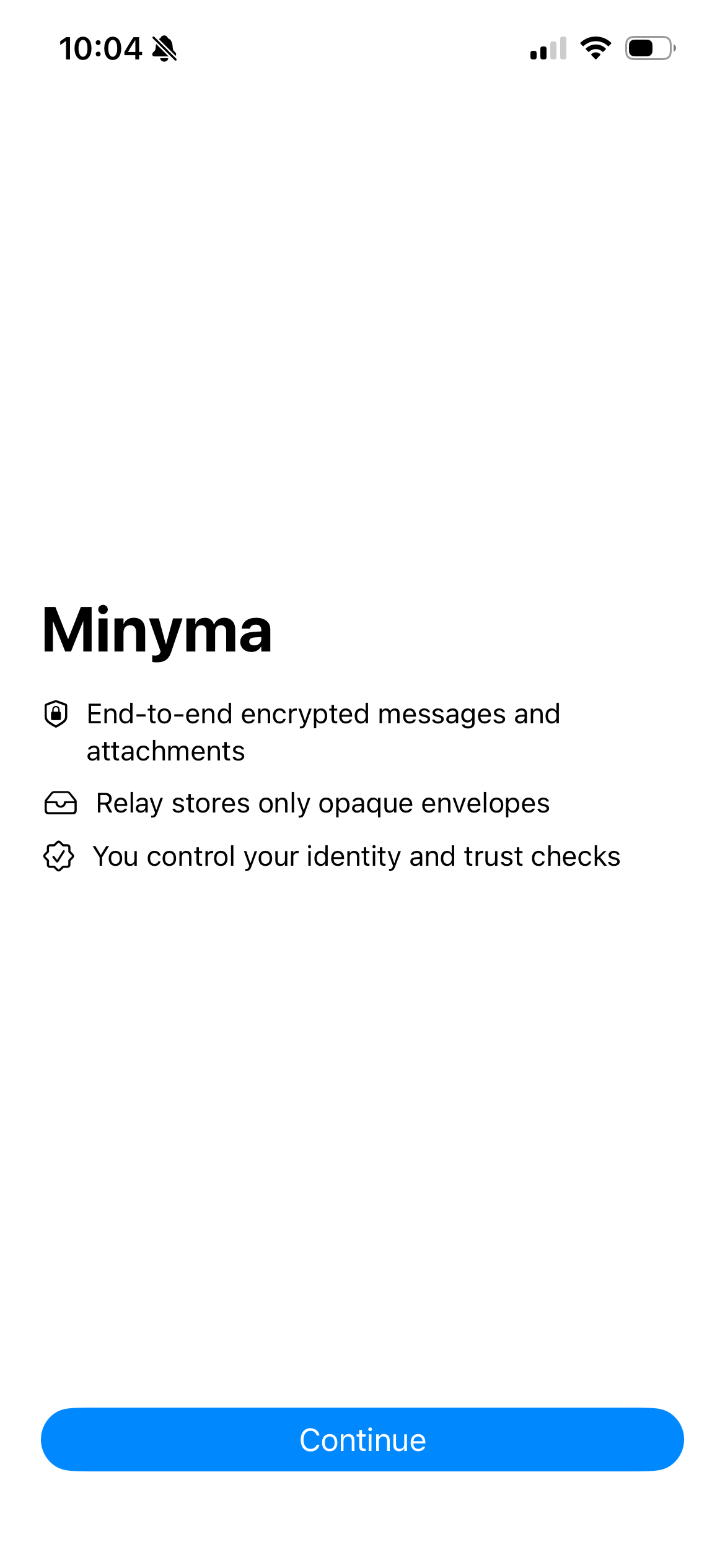 Minyma onboarding screenshot