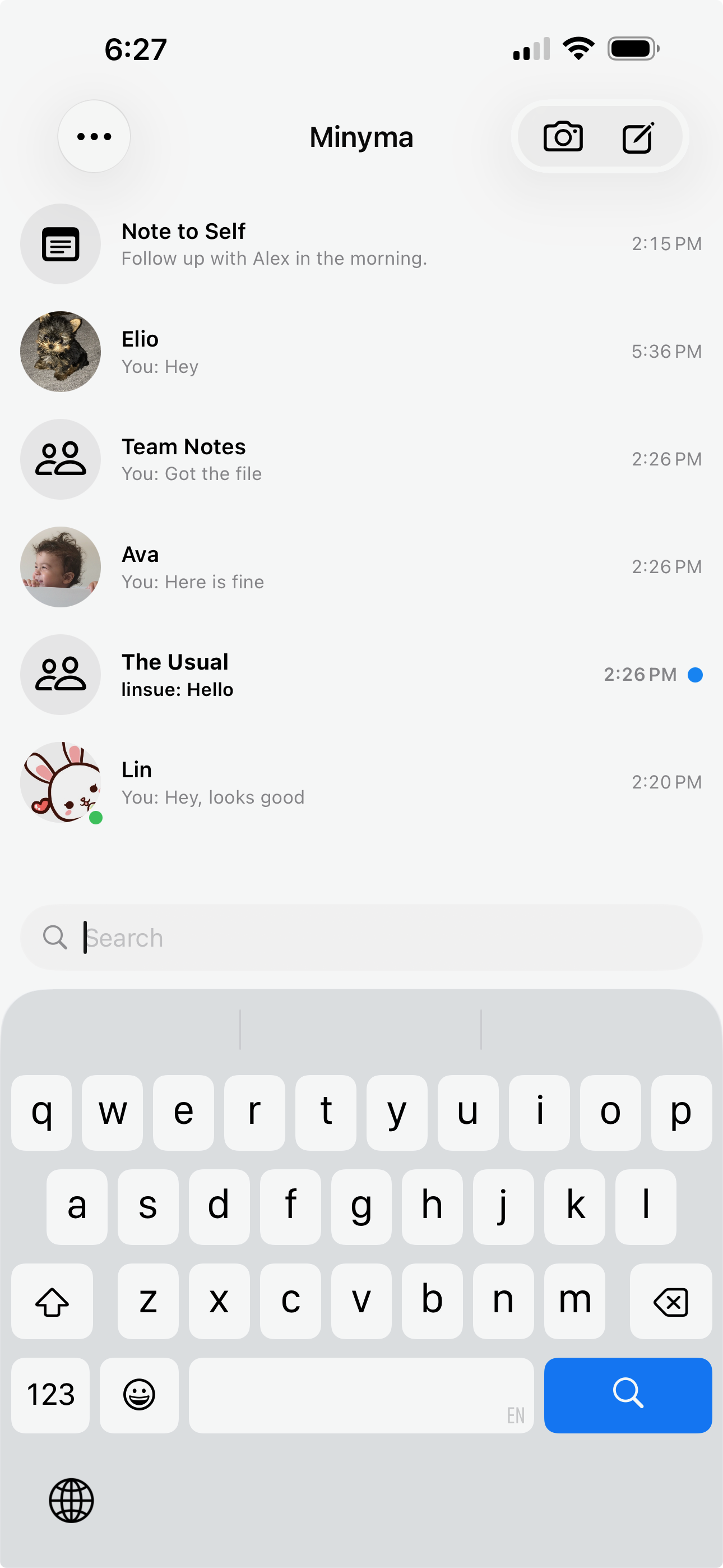 Minyma threads list screenshot